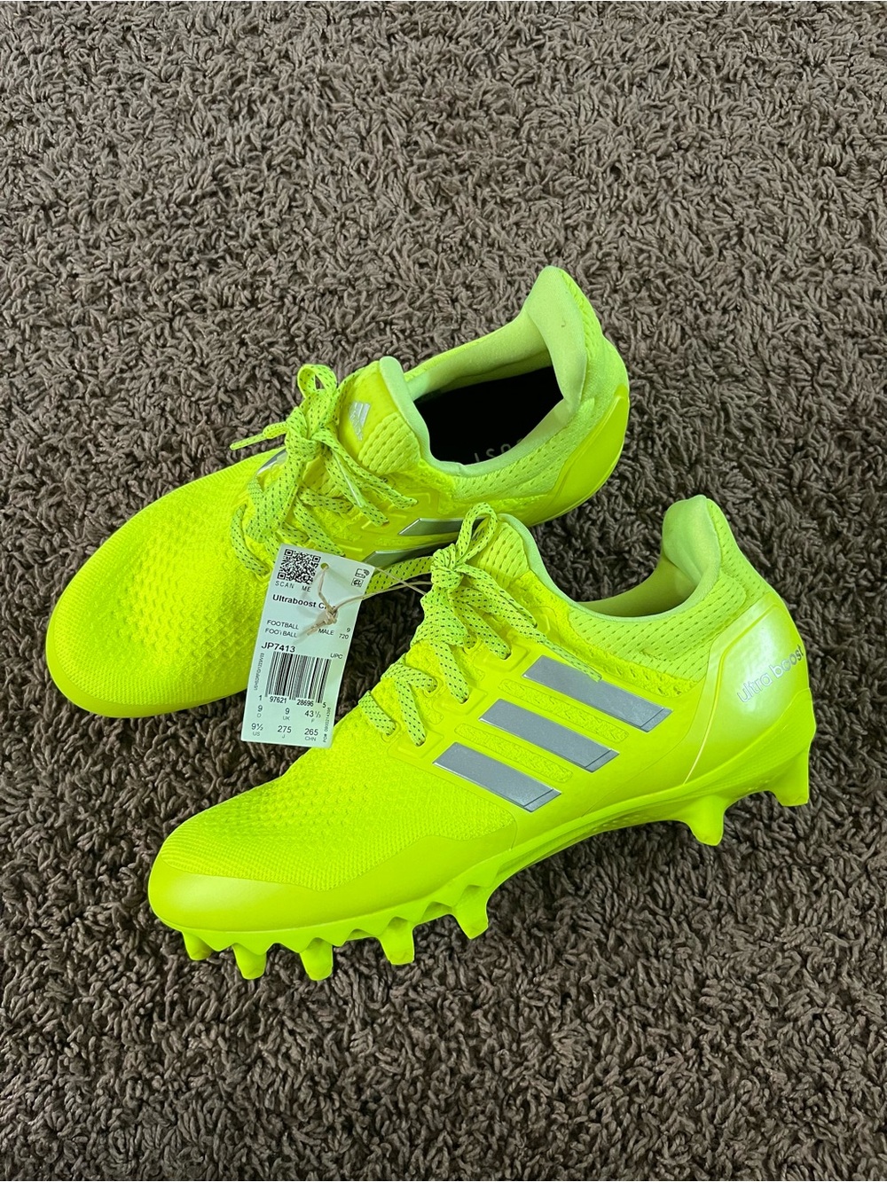 New Adidas UltraBoost Football Cleats Solar Yellow Mens Size 9.5